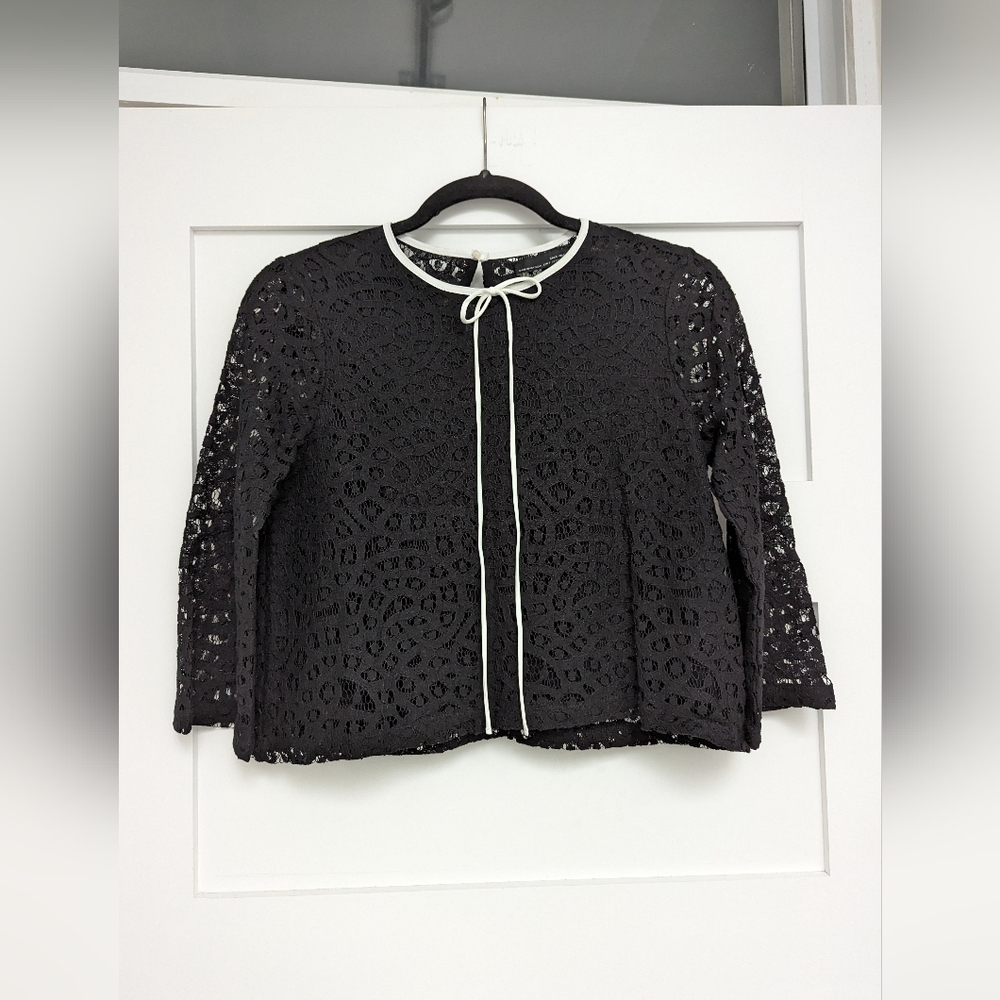 Zara Black & White Ribbon Bow Lace Top